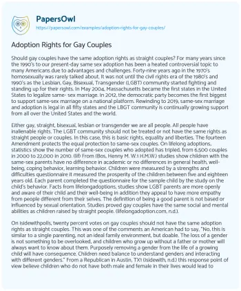 Essay on Adoption Rights for Gay Couples