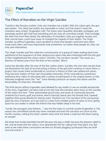 Essay on The Effect of Narration on the Virgin Suicides