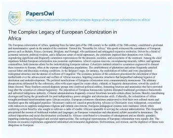 Essay on The Complex Legacy of European Colonization in Africa