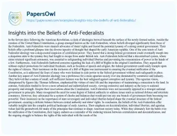 Essay on Insights into the Beliefs of Anti-Federalists