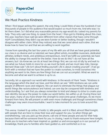 Essay on We Must Practice Kindness