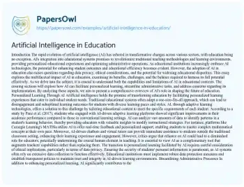 Essay on Artificial Intelligence in Education