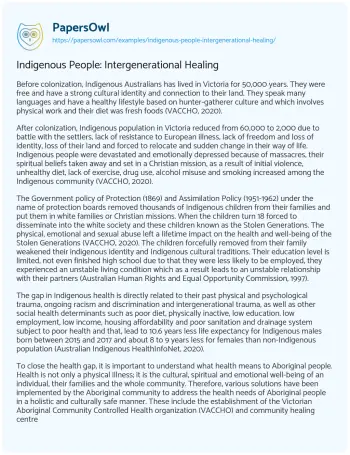 Essay on Indigenous People: Intergenerational Healing