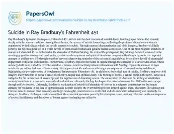 Essay on Suicide in Ray Bradbury’s Fahrenheit 451