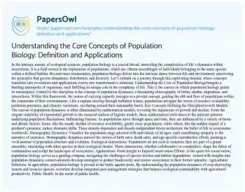 Essay on Understanding the Core Concepts of Population Biology: Definition and Applications