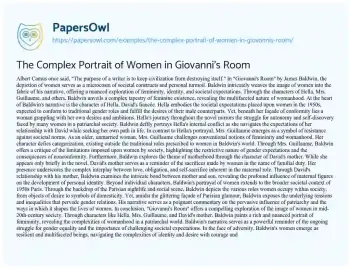 Essay on The Complex Portrait of Women in Giovanni’s Room