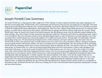 Essay on Joseph Portelli Case Summary