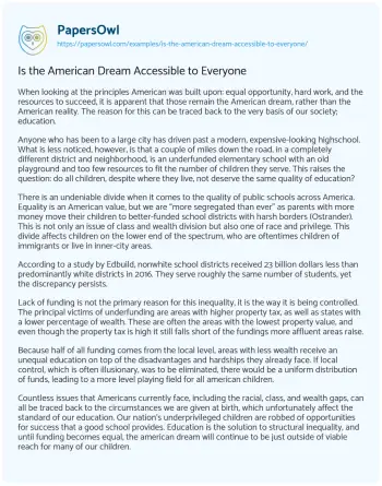 Essay on Is the American Dream Accessible to Everyone