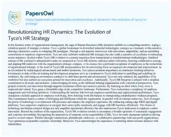 Essay on Revolutionizing HR Dynamics: the Evolution of Tyco’s HR Strategy