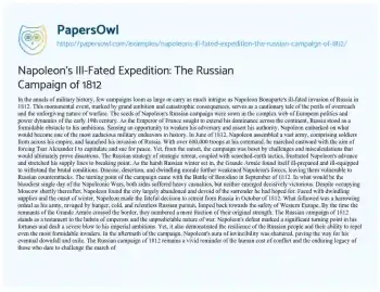 Essay on Napoleon’s Ill-Fated Expedition: the Russian Campaign of 1812