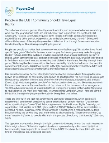 Essay on People in the LGBT Community should have Equal Rights