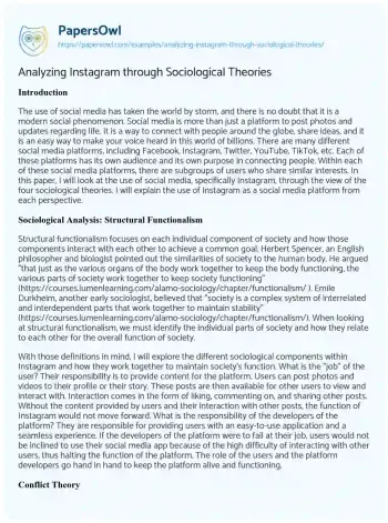 Essay on Analyzing Instagram through Sociological Theories