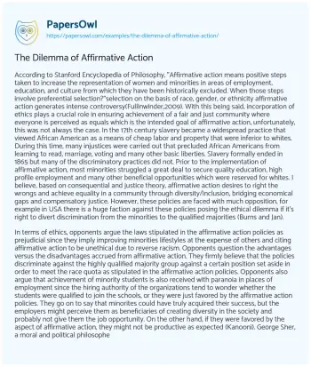 Essay on The Dilemma of Affirmative Action