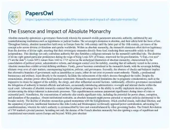 Essay on The Essence and Impact of Absolute Monarchy