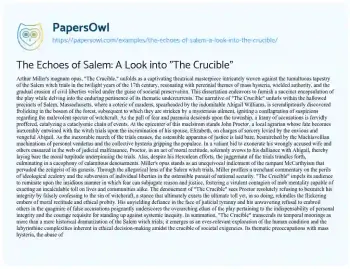 Essay on The Echoes of Salem: a Look into “The Crucible”