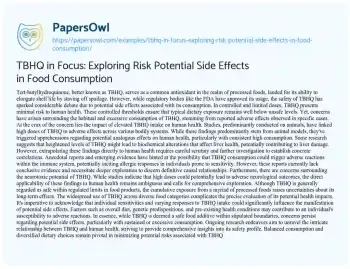 Essay on TBHQ in Focus: Exploring Risk Potential Side Effects in Food Consumption