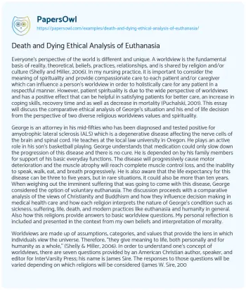 Essay on Death and Dying Ethical Analysis of Euthanasia