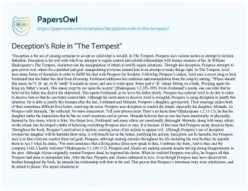 Essay on Deception’s Role in “The Tempest”