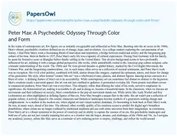 Essay on Peter Max: a Psychedelic Odyssey through Color and Form