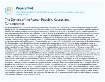 Essay on The Demise of the Roman Republic: Causes and Consequences