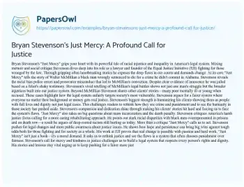 Essay on Bryan Stevenson’s Just Mercy: a Profound Call for Justice