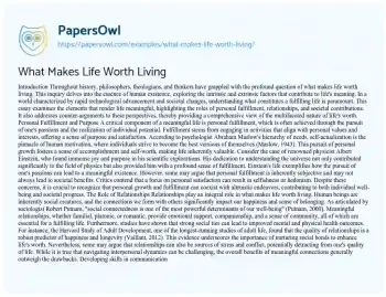 Essay on What Makes Life Worth Living