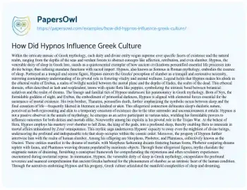 Essay on How did Hypnos Influence Greek Culture