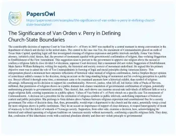 Essay on The Significance of Van Orden V. Perry in Defining Church-State Boundaries