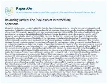 Essay on Balancing Justice: the Evolution of Intermediate Sanctions