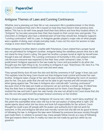 Essay on Antigone Themes of Laws and Cunning Contrivance