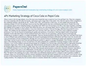 Essay on 4Ps Marketing Strategy of Coca Cola Vs Pepsi Cola