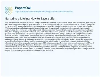 Essay on Nurturing a Lifeline: how to Save a Life