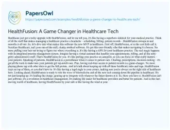 Essay on HealthFusion: a Game Changer in Healthcare Tech