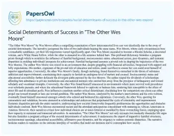 Essay on Social Determinants of Success in “The other Wes Moore”