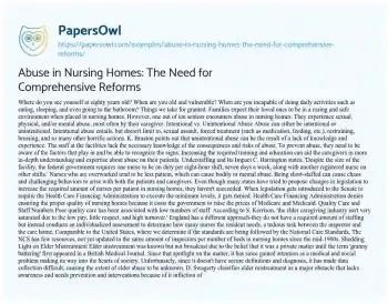 Essay on Abuse in Nursing Homes: the Need for Comprehensive Reforms