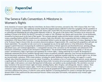 Essay on The Seneca Falls Convention: a Milestone in Women’s Rights