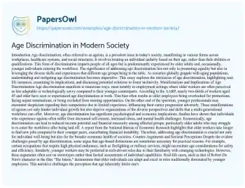 Essay on Age Discrimination in Modern Society