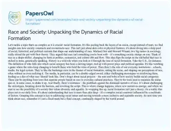 Essay on Race and Society: Unpacking the Dynamics of Racial Formation