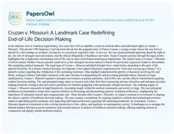 Essay on Cruzan V. Missouri: a Landmark Case Redefining End-of-Life Decision-Making