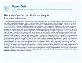 Essay on The Mass of an Electron: Understanding its Fundamental Nature