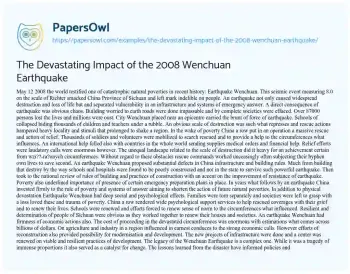 Essay on The Devastating Impact of the 2008 Wenchuan Earthquake