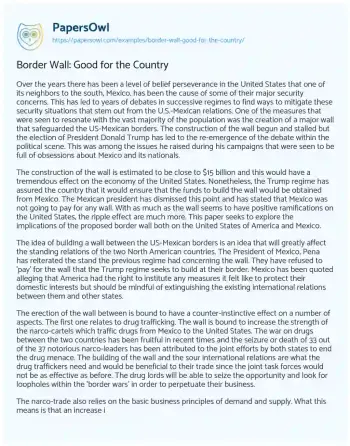 Essay on Border Wall: Good for the Country