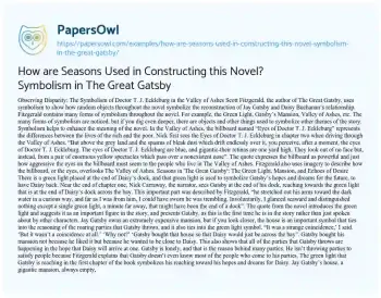 Essay on How are Seasons Used in Constructing this Novel? Symbolism in the Great Gatsby