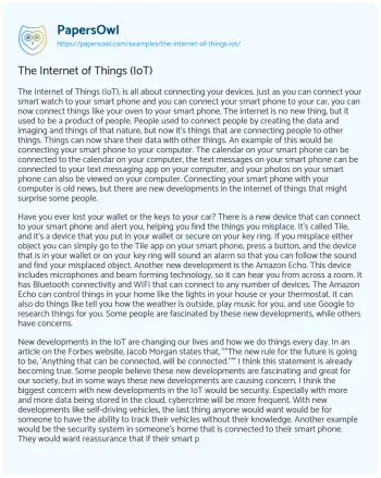 Essay on The Internet of Things (IoT)