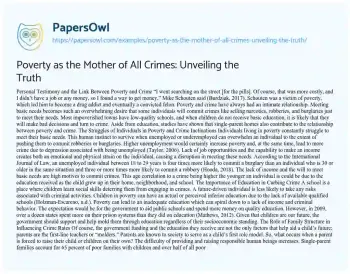 Essay on Poverty as the Mother of all Crimes: Unveiling the Truth