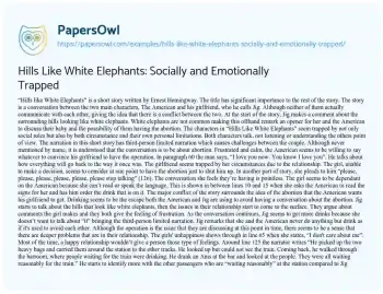 Essay on Hills Like White Elephants: Socially and Emotionally Trapped