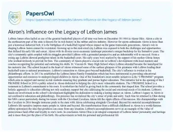 Essay on Akron’s Influence on the Legacy of LeBron James