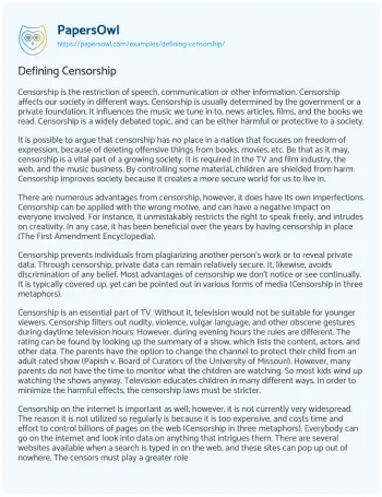 Essay on Defining Censorship