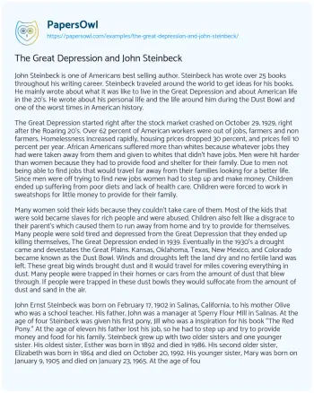 Essay on The Great Depression and John Steinbeck