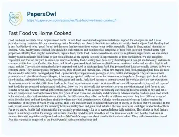 Essay on Fast Food Vs Home Cooked Meals: Contrast and Comparison